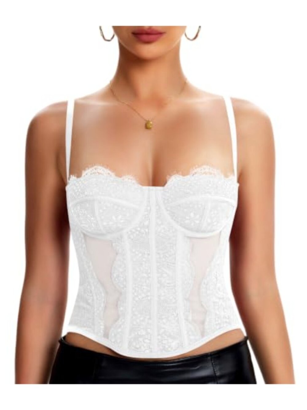 Lace Corset Top with Adjustable Straps and 9 Bone Structure